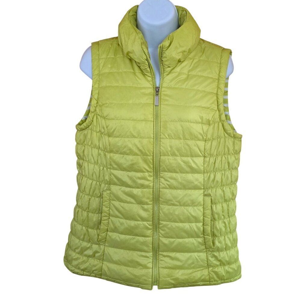 Lightweight Lime Green Puffer Vest High Collar Zip Closure boho cottagecore